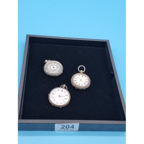 204 - Three ladies silver pocket watches (untested and as found)