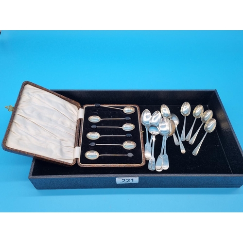 221 - A boxed set of six hallmarked silver coffee bean teaspoons and two sets of six hallmarked silver tea... 