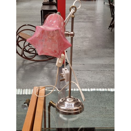 255 - A 1920s height adjustable table lamp with pink shade