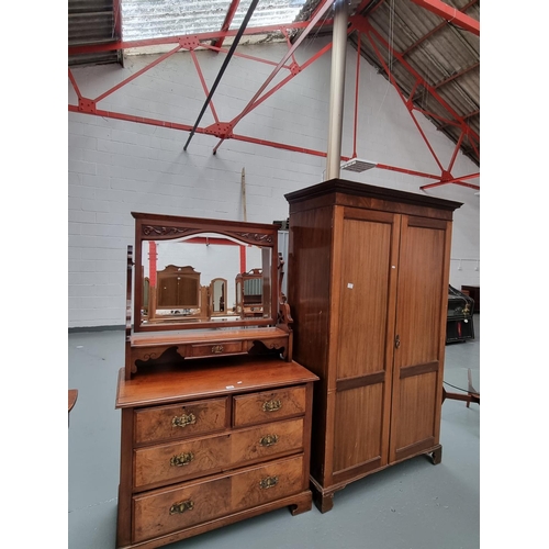 116 - A mahogany single mirror dressing chest and a double wardrobe