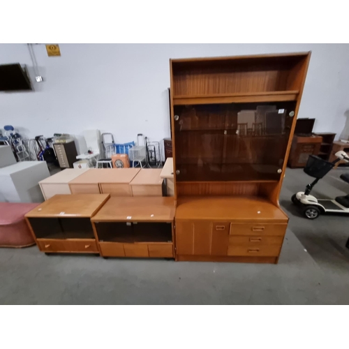 331 - A teak wall unit and 2 teak record cabinets