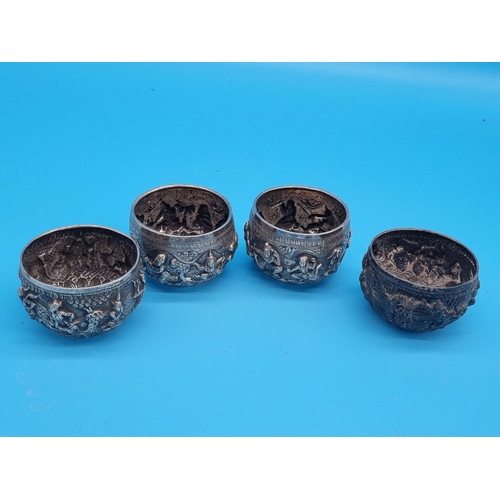 215 - Four antique Burmese/Indian silver bowls - stunning Repoussé design - these bowls have been XRF test... 