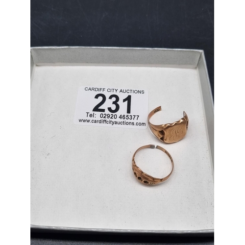 231 - Two scrap 9k rose gold rings (4.6 grams)