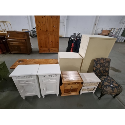 363 - White bedside tables, bedroom chair, etc