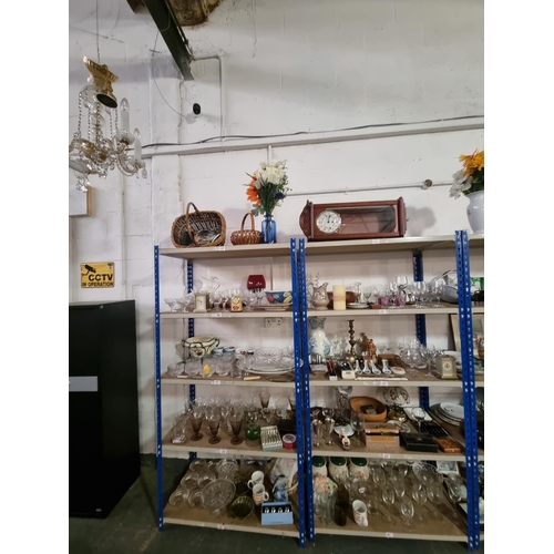 688 - 10 Shelves of household items to include china, glass, clocks, etc