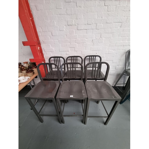 133 - Six steel grey bar stools