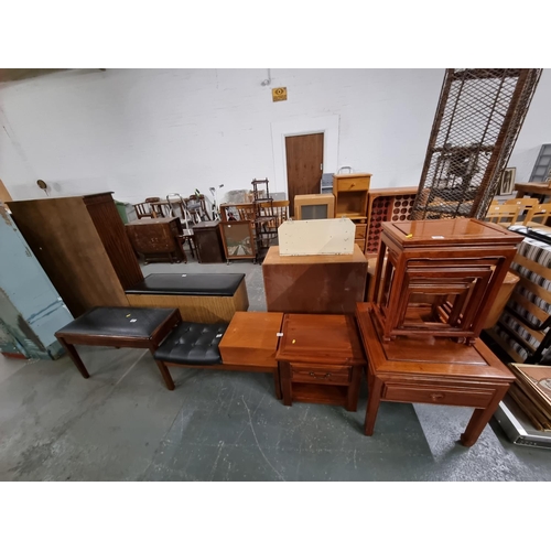 564 - Teak furniture to include side table, nest of tables, telephone table, etc