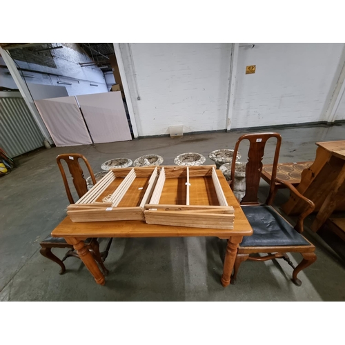 601 - Pine dining table and 2 chairs, clothes airers, etc