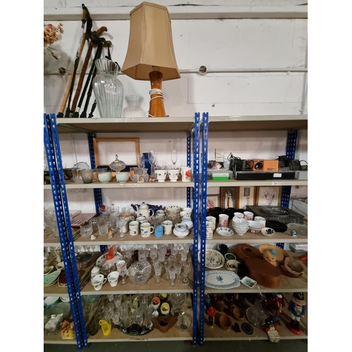 709 - 4 Shelves of household items to include Nobo Spi projector, china, glassware, etc