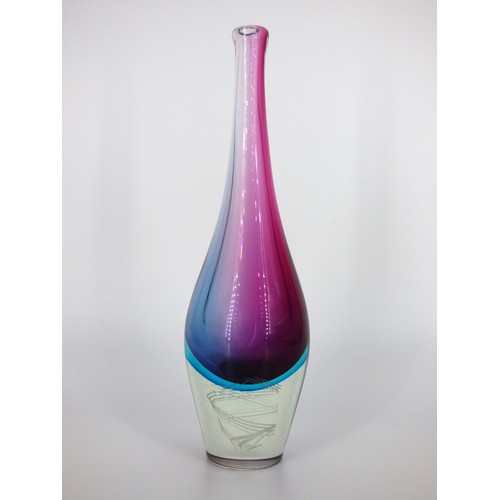 6 - Murano attributed to Luigi Onesta, a tall sommerso bottle in red and blue with filagree spiral withi... 