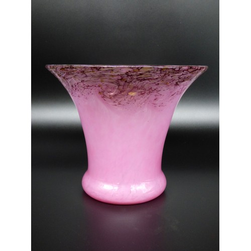42 - Monart Scotland, flared trumpet vase shape GC in mottled pink and purple with aventurine, 1930s.
Hei... 