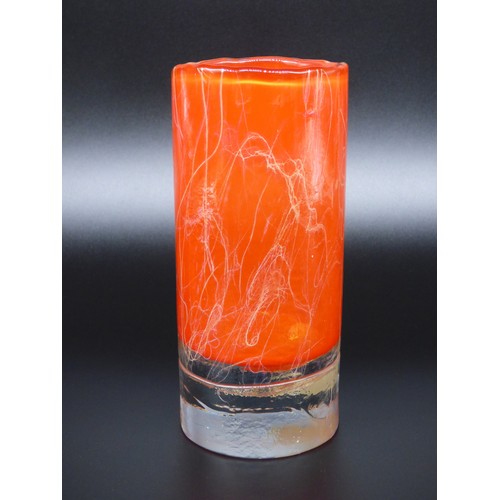 66 - Atelier Beranek orange cylinder vase with fine golden trails, Czech.
Original label with engraved si... 