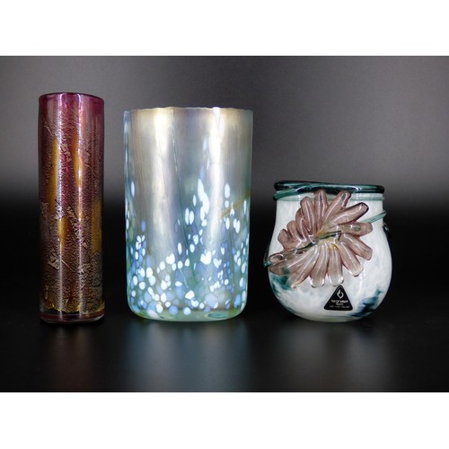 74 - Isle of Wight Studio Glass three vases, Pink Azurene cylinder, Four Seasons Winter and Meadow Garden... 