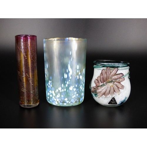 74 - Isle of Wight Studio Glass three vases, Pink Azurene cylinder, Four Seasons Winter and Meadow Garden... 