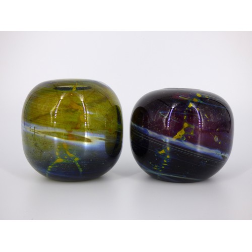 77 - Mdina two amethyst Inside Out vases with iridescent trails by Michael Harris, Malta circa 1971.
Heig... 