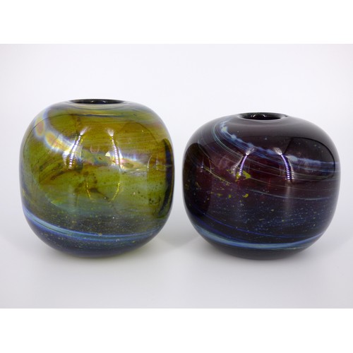 77 - Mdina two amethyst Inside Out vases with iridescent trails by Michael Harris, Malta circa 1971.
Heig... 