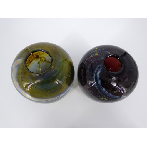 77 - Mdina two amethyst Inside Out vases with iridescent trails by Michael Harris, Malta circa 1971.
Heig... 