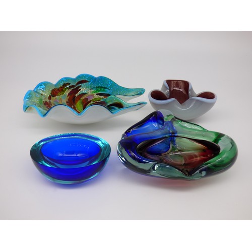 81 - Murano Bowls four assorted to include polychrome with silver leaf, blue geode, plum alabastro and a ... 