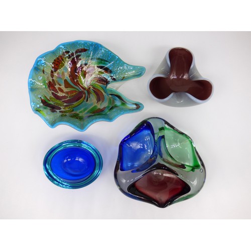 81 - Murano Bowls four assorted to include polychrome with silver leaf, blue geode, plum alabastro and a ... 