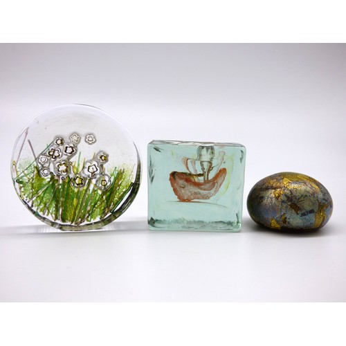 82 - Isle of Wight Studio Glass five paperweights and a pen holder.
Three with impressed flame mark, thre... 