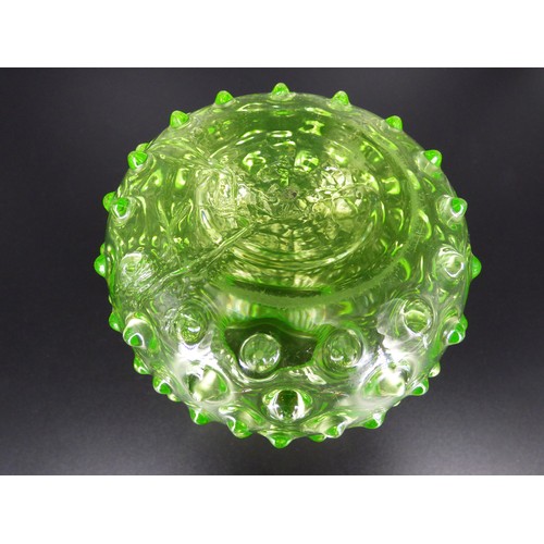 85 - Victorian yellow uranium glass hobnail hyacinth vase, possibly Smart Brothers.
Height 11cm, diameter... 