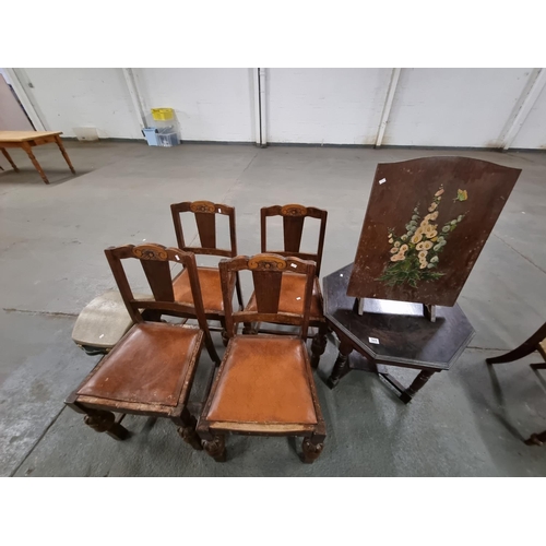 569 - 4 Oak dining chairs and a mahogany side table