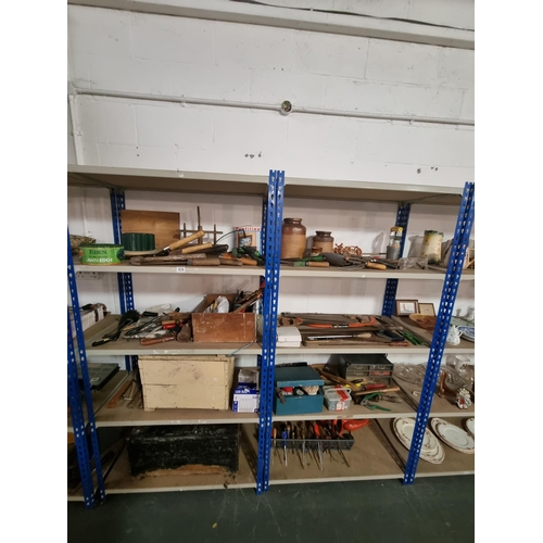 674 - 8 Shelves of tools to include saws, toolboxes, hammers, etc