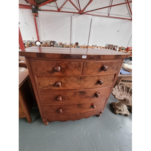 111 - A mahogany bow fronted two over three chest of drawers