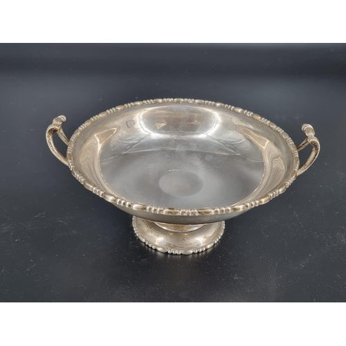 217 - A hallmarked silver tazza with handles - diameter at the rim is 8 inches and height is 4 inches - we... 