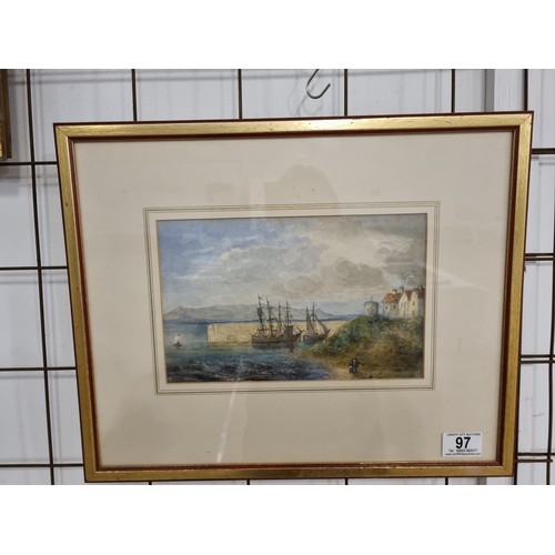 97 - A framed watercolour of Howth Harbour - Dublin - by artist Edward Hovell Thurlow (1839 - 1979). Harr... 