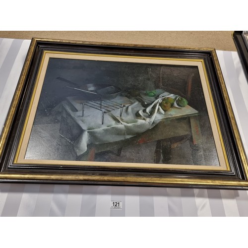 121 - A framed still life oil on board signed lower left - Harry Turner 1975. 26 inches x 19 inches