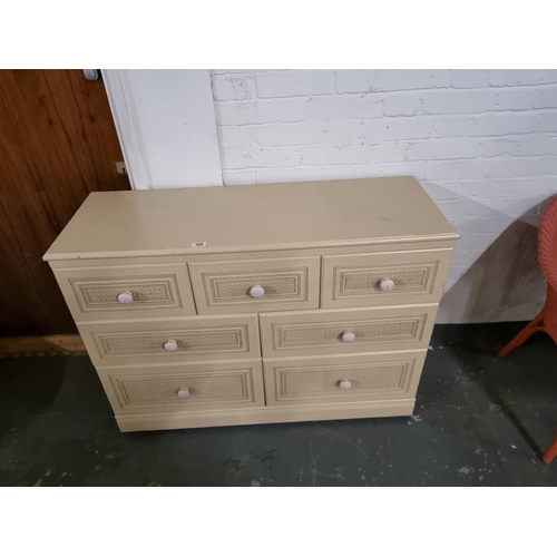 308 - A light oak bank of drawers