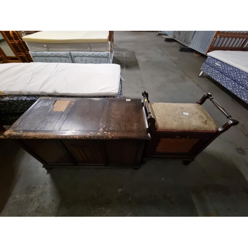 317 - An oak blanket box and an oak piano stool