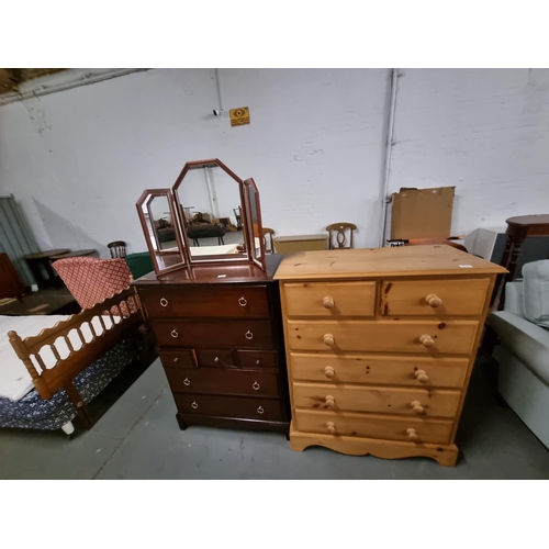 339 - A 2 over 4 pine chest of drawers, a mahogany 7 drawer chest of drawers, etc