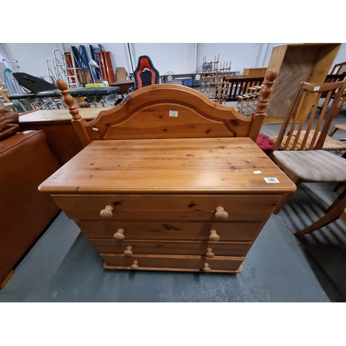 346 - A pine chest of drawers and a pine single headboard