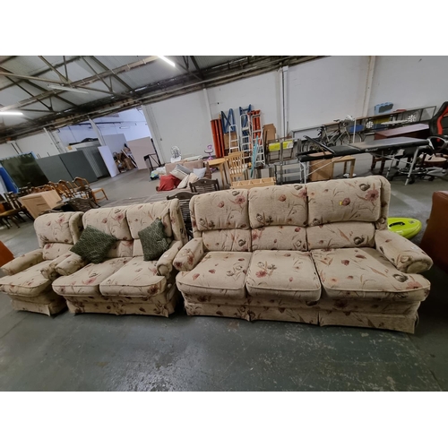 348 - A fabric 3 seater sofa, a 2 seater sofa and an armchair