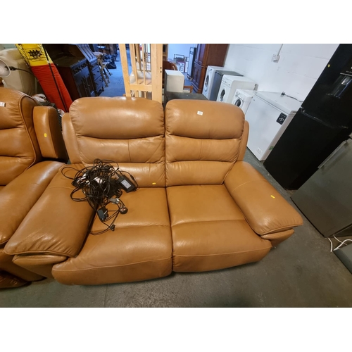 370 - Brown leather 2 seater reclining sofa