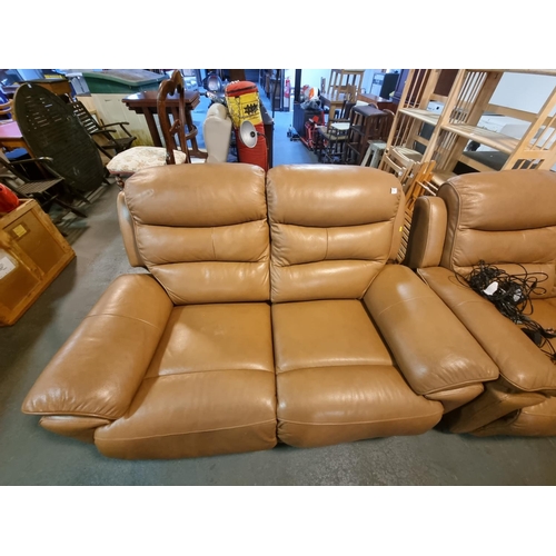 371 - Brown leather 2 seater reclining sofa