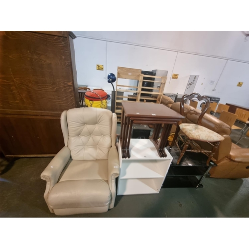 387 - Leather armchair, TV stand, Nest of Tables, Bookcase etc