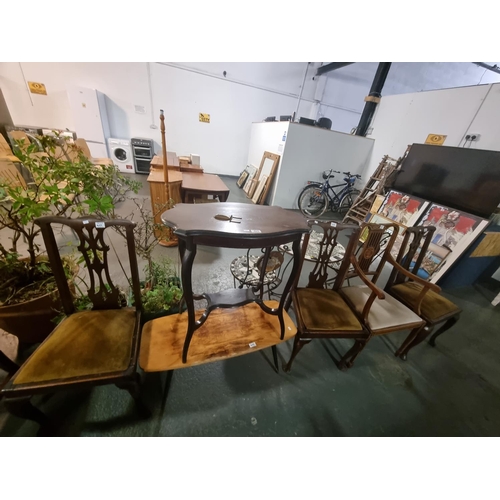 405 - 2 tables and 4 various dining chairs