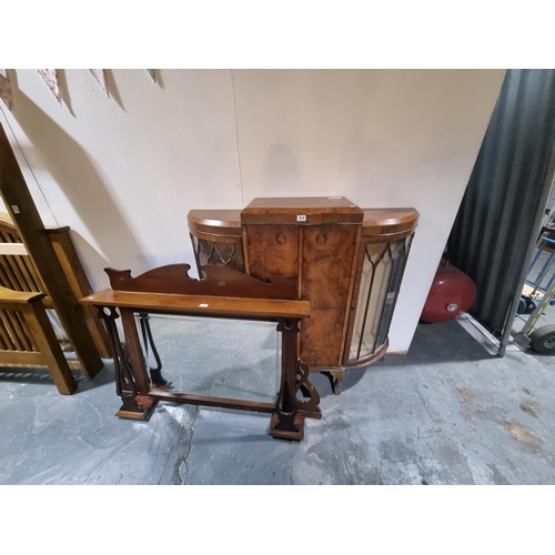 414 - Walnut display cabinet and over mantle mirror