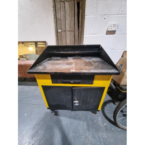 420 - Metal tool trolley and 2 large wooden scaffold walkways etc