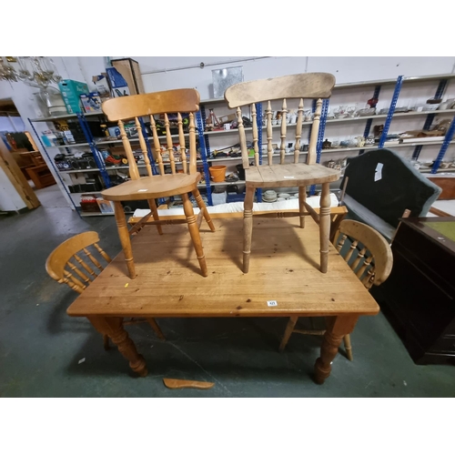 429 - Pine dining table and 4 pine chairs