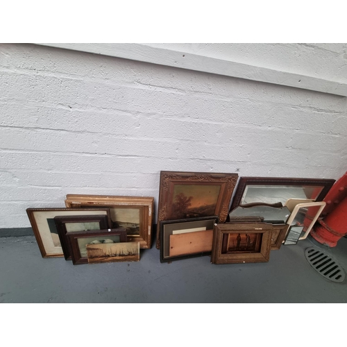 95 - A selection of framed and unframed mirrors, pictures and prints