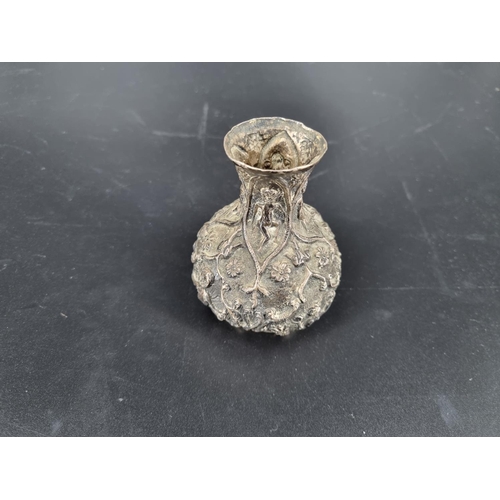 208 - An Asian silver highly decorated vase - figures and plants (XRF tested - high grade silver) - 3 1/2 ... 