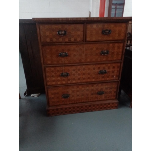 118 - A Continental cube parquetry five drawer chest of drawers - two single drawers above three graduated... 