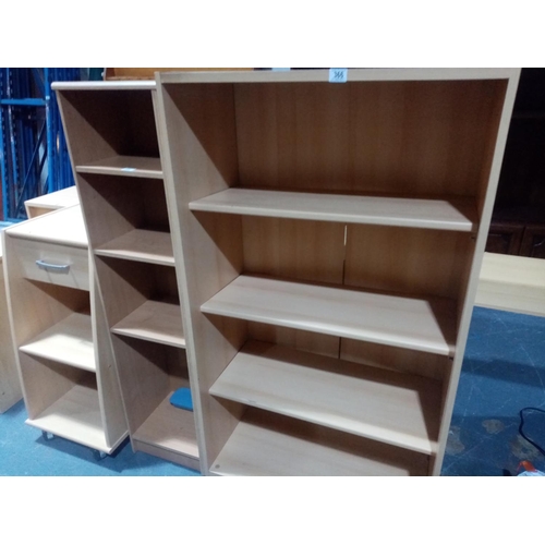 366 - 2 Pine effect bookcases and a pine effect unit