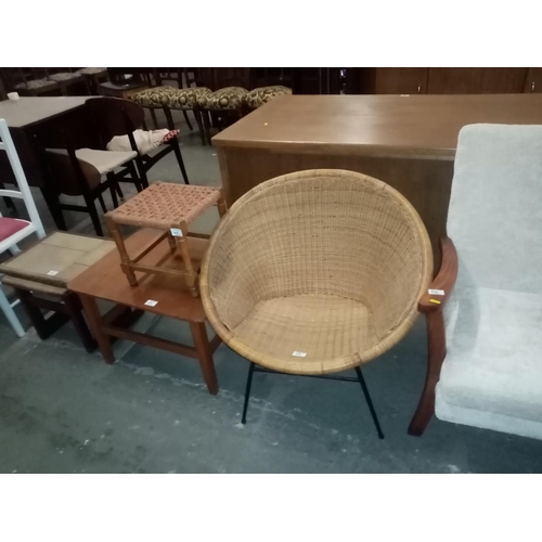 461 - Mixed furniture to include wicker chair, tile top nest of tables, side tables etc