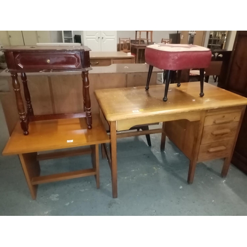 474 - Pine desk, side tables, stool etc