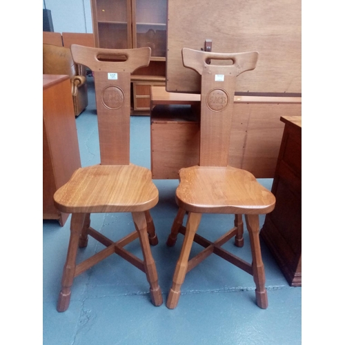 137 - Two Beaverman oak hall chairs by Colin 